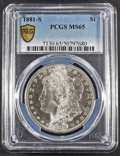 1881-S MORGAN DOLLAR PCGS MS-65: BID WITH SILVER CITY AUCTIONS ESTIMATE $200 - $250.