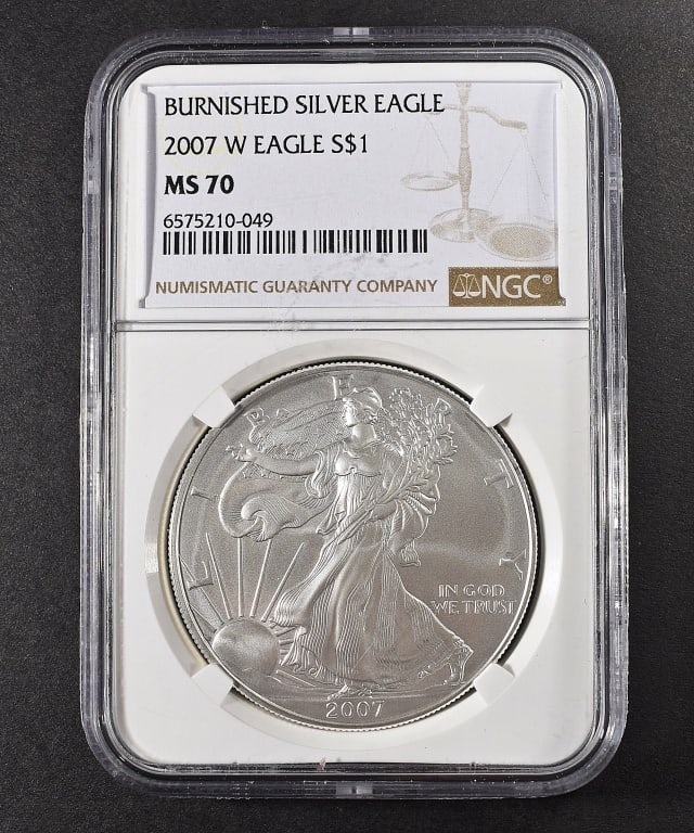 2007-W AMERICAN SILVER EAGLE NGC MS-70 BURNISHED (1 of 4)