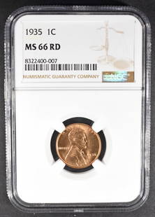 1935 LINCOLN CENT MS66RD NGC: TOP RATED AUCTION HOUSE ESTIMATE $75 - $100.