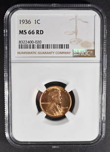 1936 LINCOLN CENT MS66RD NGC: WEEKLY COIN & CURRENCY AUCTIONS ESTIMATE $80 - $120.