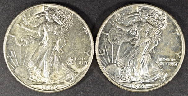 1943 & 1946 WALKING LIBERTY HALVES BU: CHECK OUT OUR UPCOMING AUCTIONS ESTIMATE $75 - $100.