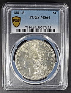 1881-S MORGAN DOLLAR PCGS MS-64: WEEKLY COIN & CURRENCY AUCTIONS ESTIMATE $160 - $210.