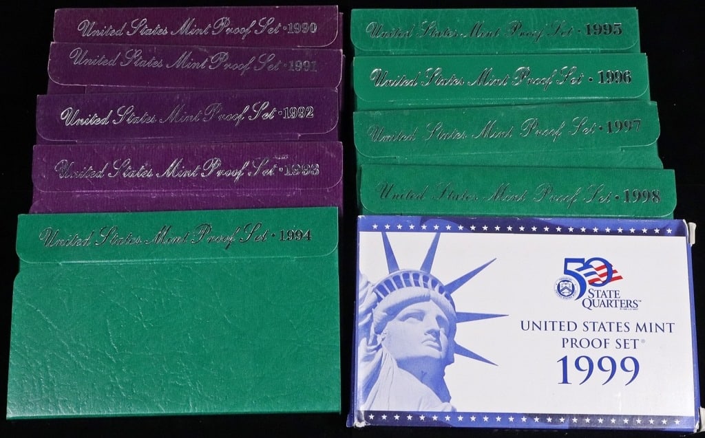 COMPLETE DECADE OF PROOF SETS FROM THE 1990'S: 1990-99 ESTIMATE $130 - $150.