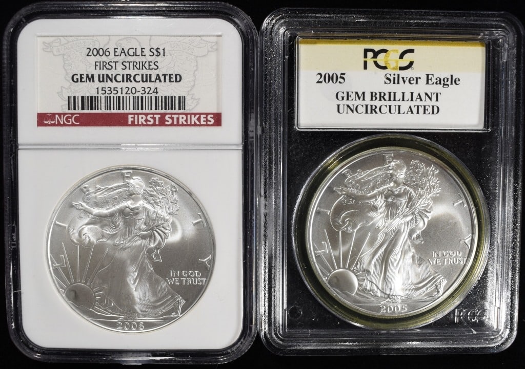 2005 & 2006 SILVER EAGLES PCGS & NGC GEM BU: LEADERS IN ON-LINE AUCTIONS ESTIMATE $100 - $130.