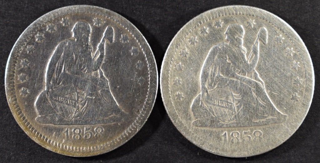 1858-P,O SEATED LIBERTY QUARTERS VG/F (1 of 2)