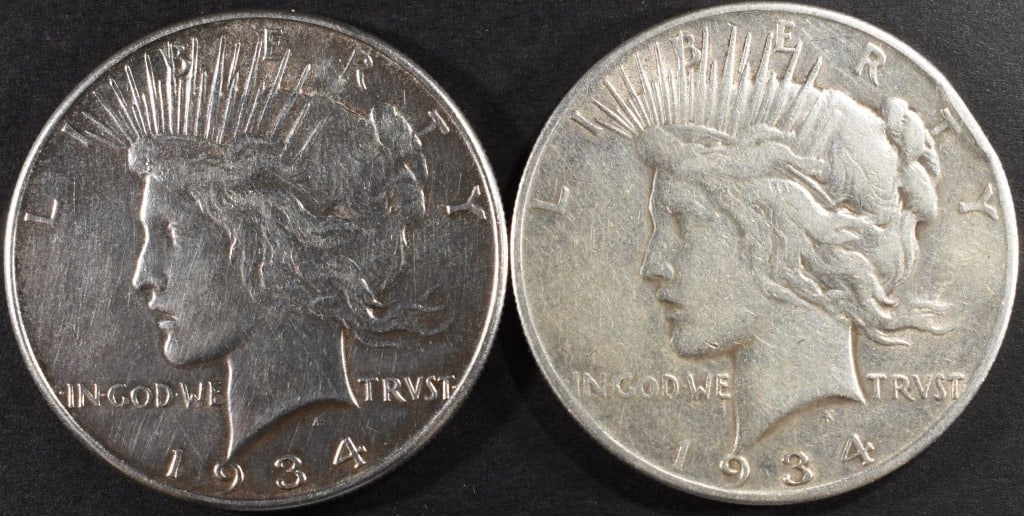 1934 XF & 1934-S FINE PEACE DOLLARS: CHECK OUT OUR UPCOMING AUCTIONS ESTIMATE $100 - $130.