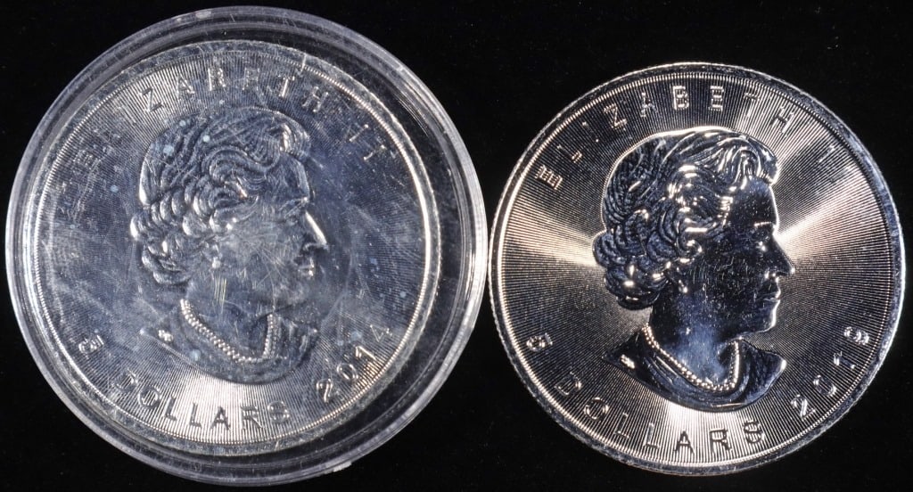 1 OZ .999 SILVER 2014 & 2019 CANADIAN MAPLE ROUNDS: CHECK OUT OUR UPCOMING AUCTIONS ESTIMATE $120 - $170.