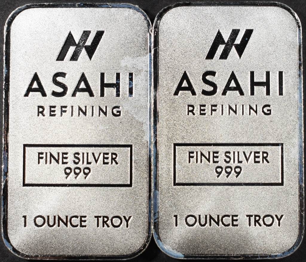 (2) 1 OZ .999 SILVER ASAHI BARS: BID WITH SILVER CITY AUCTIONS ESTIMATE $110 - $160.