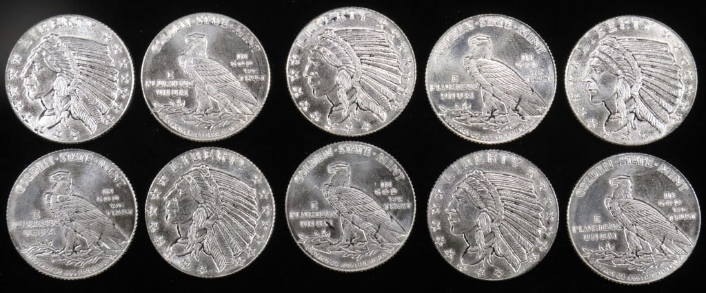 (10) 1/10 OZ .999 SILVER INDIAN DESIGN ROUNDS (1 of 1)