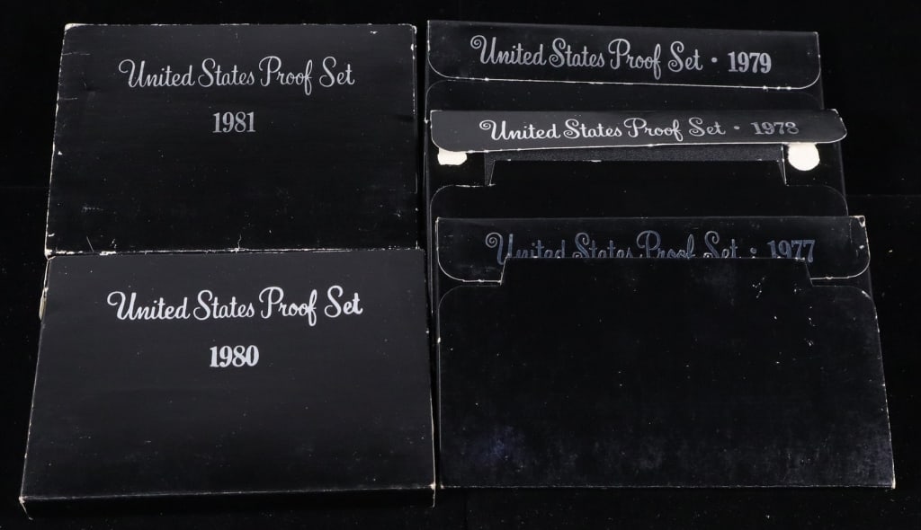 1977-1981 US PROOF SETS: BID WITH SILVER CITY AUCTIONS ESTIMATE $80 - $130.