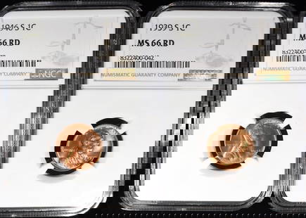 1939-S & 1946-S LINCOLN CENTS NGC MS-66 RD: CHECK OUT OUR UPCOMING AUCTIONS ESTIMATE $100 - $130.