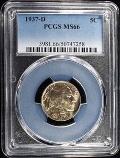 1937-D BUFFALO NICKEL PCGS MS-66: WEEKLY COIN & CURRENCY AUCTIONS ESTIMATE $150 - $200.