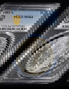 1881-S MORGAN DOLLAR PCGS MS-64: CHECK OUT OUR UPCOMING AUCTIONS ESTIMATE $160 - $210.