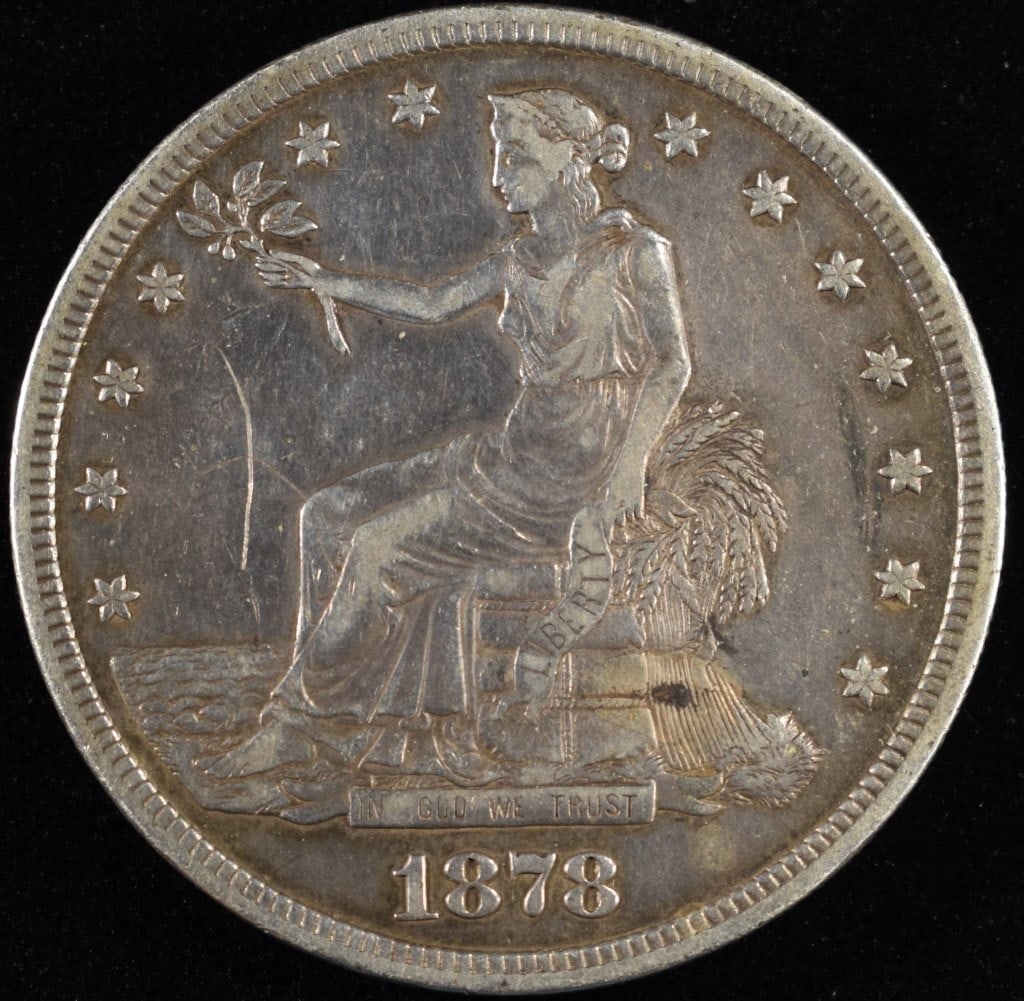 1878-S TRADE DOLLAR XF MARK IN OBV FIELD: CHECK OUT OUR UPCOMING AUCTIONS ESTIMATE $200 - $250.