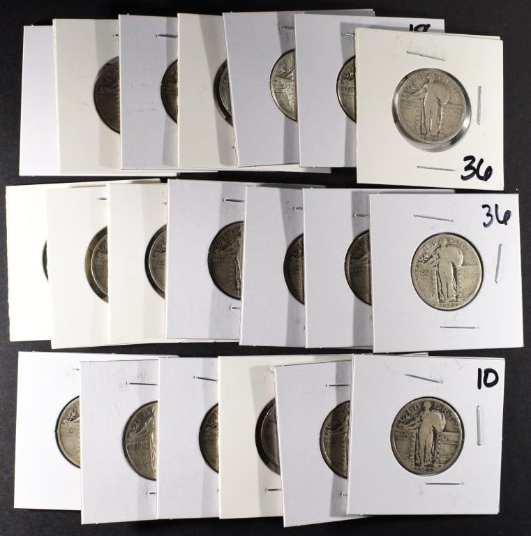 20 SILVER STANDING LIBERTY QUARTERS: BID WITH SILVER CITY AUCTIONS ESTIMATE $200 - $250.