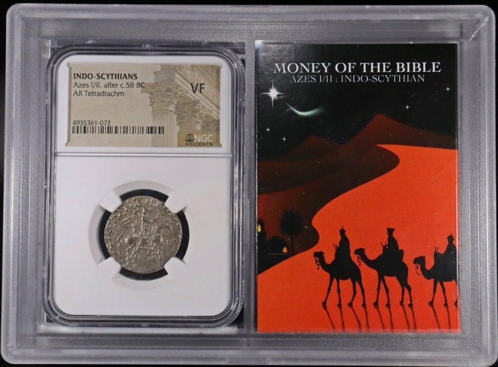 AFTER c.58 BC AZES I/II AR TETRADRACHM NGC VF: INDO-SCYTHIANS ESTIMATE $280 - $330.