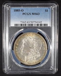 1885-O MORGAN DOLLAR PCGS MS63: LEADERS IN ON-LINE AUCTIONS ESTIMATE $100 - $150.