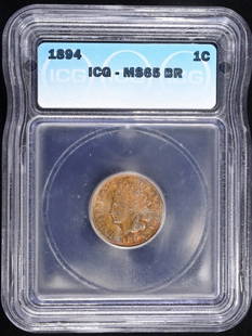 1894 INDIAN CENT ICG MS-65 BR PRETTY COLOR: WEEKLY COIN & CURRENCY AUCTIONS ESTIMATE $300 - $350.