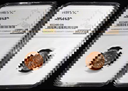 1939-S & 1946-S LINCOLN CENTS NGC MS-66 RD: CHECK OUT OUR UPCOMING AUCTIONS ESTIMATE $100-$130