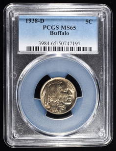 1938-D BUFFALO NICKEL PCGS MS-65: LEADERS IN ON-LINE AUCTIONS ESTIMATE $60 - $80.