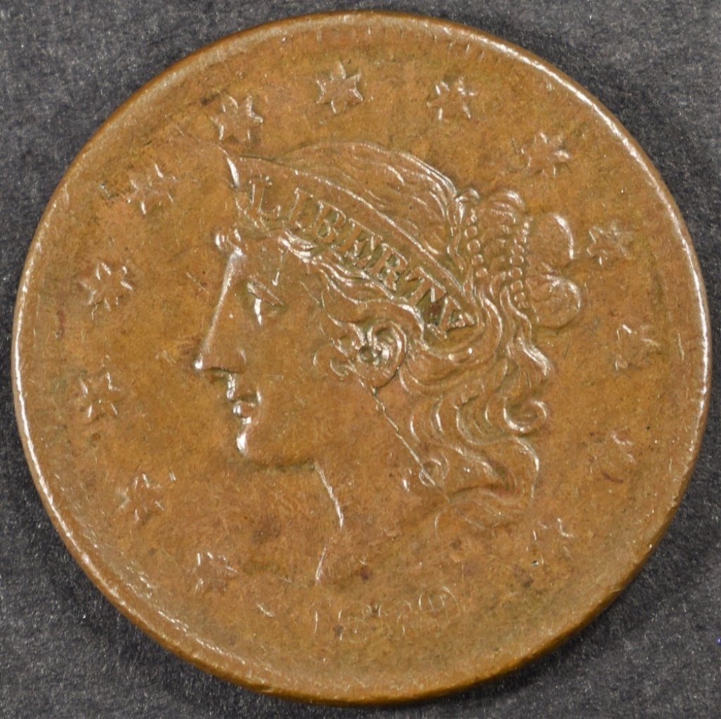 1839 LARGE CENT HEAD OF 1838 AU: BID WITH SILVER CITY AUCTIONS ESTIMATE $250 - $300.