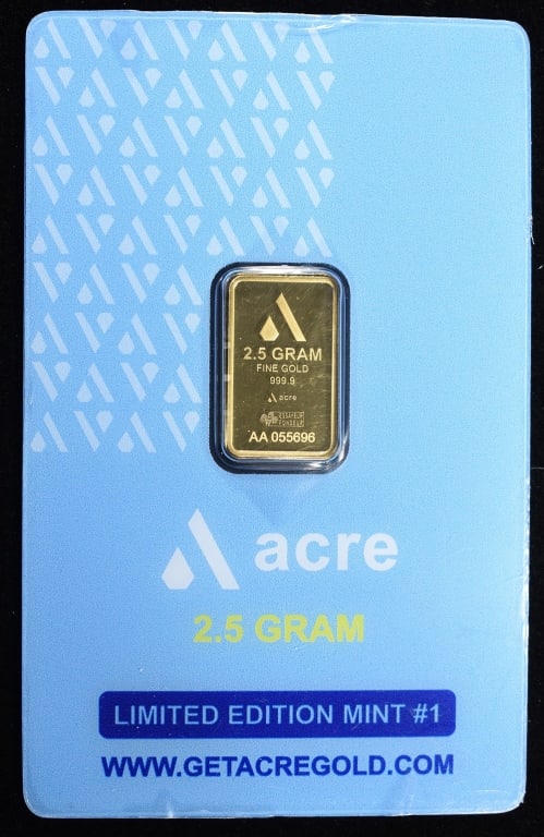 2.5 GRAM GOLD BAR IN ASSAY CARD: ESTIMATE $350-$400