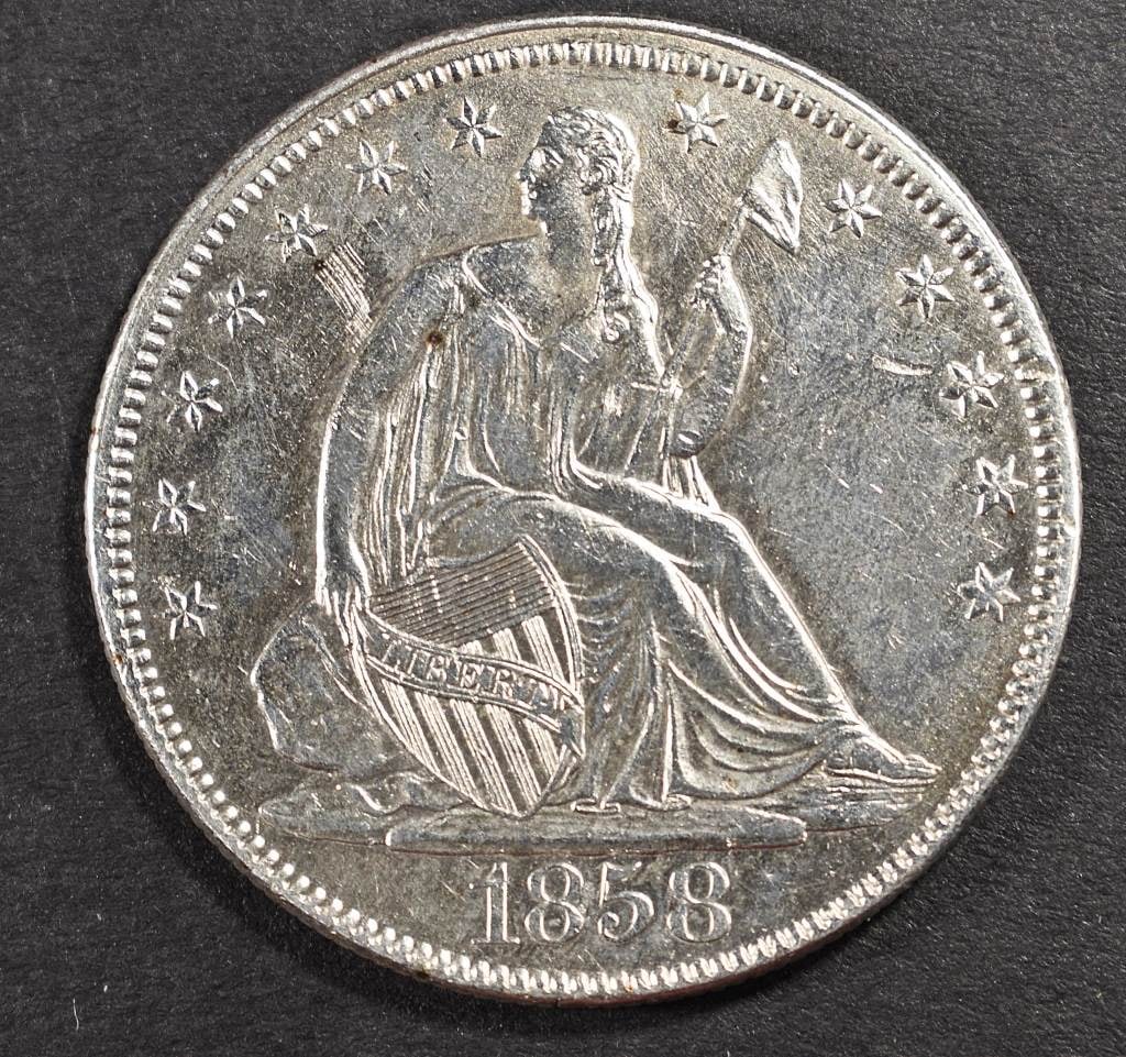 1858 SEATED LIBERTY HALF DOLLAR BU (1 of 2)