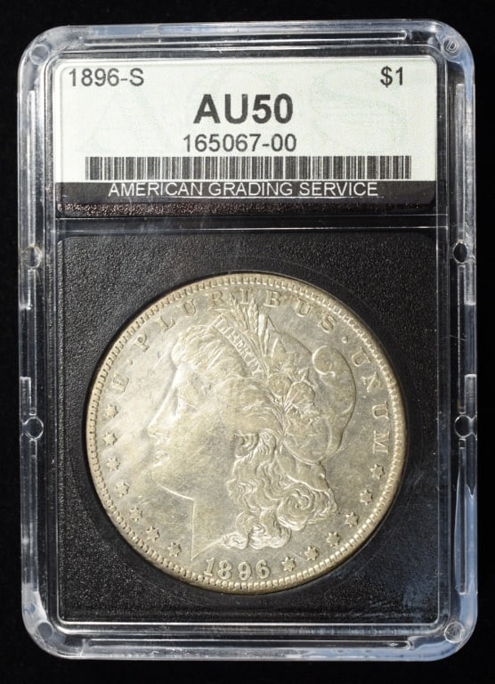 1896-S MORGAN DOLLAR AGS AU: WEEKLY COIN & CURRENCY AUCTIONS ESTIMATE $800 - $900.