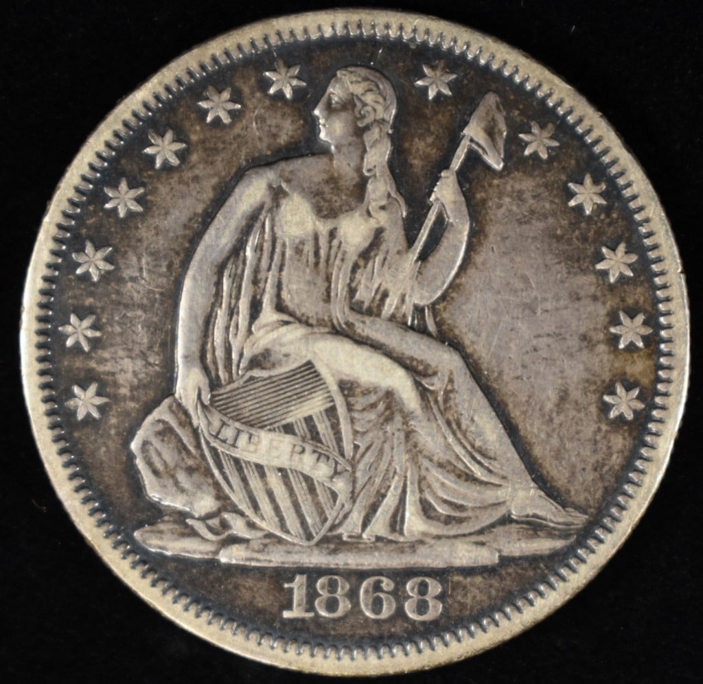 1868 SEATED LIBERTY HALF DOLLAR XF: ESTIMATE $280 - $330.