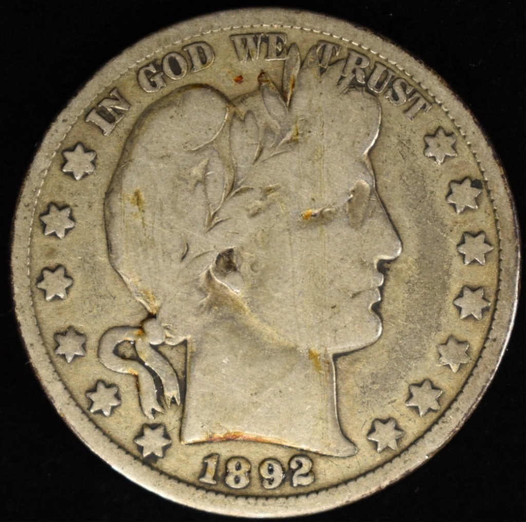 1892-O BARBER HALF DOLLAR VG: ESTIMATE $460 - $510.