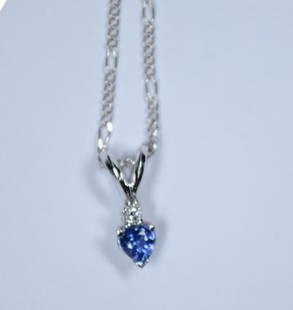 14K CREATED SAPPHIRE PENDANT 18" CHAIN 1.6 DWT: Low Estimate $150.00 High Estimate $175.00