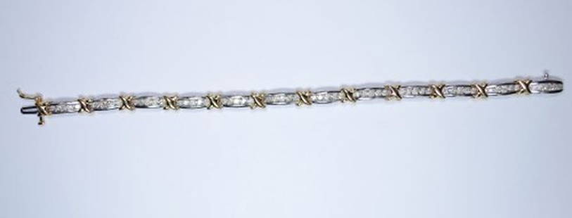 7" 10K TWO TONED BRACELET, 1 CTW, 7.2 DWT: Stunning Bracelet!! Low Estimate $300.00 High Estimate $350.00