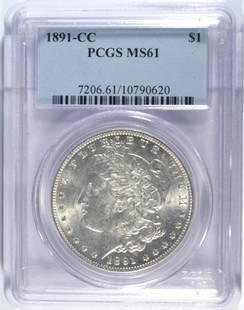 1891-CC MORGAN DOLLAR PCGS MS61: EST 500.00-550.00