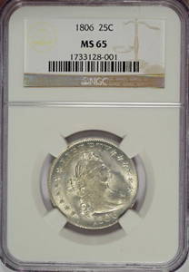 1806 BUST QUARTER NGC MS 65 BLAZING WHITE GEM! THIS