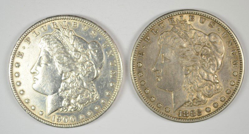 MORGAN SILVER DOLLARS: 1882-S AU & 1900 AU: ESTIMATE, $100.00 TO $120.00 Silvertowne Auctions is known for Quality & Service. Be sure to register to bid