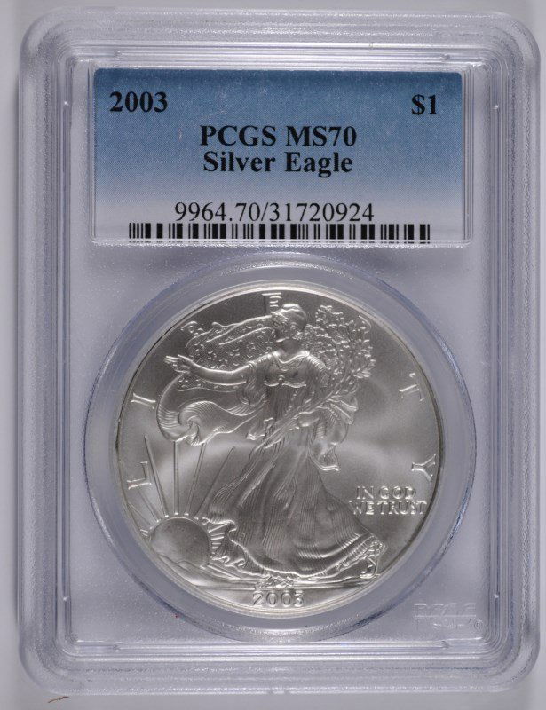 2003 AMERICAN SILVER EAGLE, PCGS MS-70! PERFECT!: ESTIMATE, $375.00 TO $425.00 Silvertowne Auctions is known for Quality & Service. Be sure to register to bid