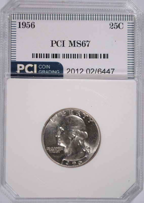1956 WASHINGTON QUARTER, PCI MS-67: ESTIMATE, $200.00 TO $250.00 Bid with confidence at Silvertowne Auctions. One of internet’s leading Auction Houses