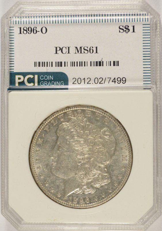 1896-O MORGAN DOLLAR PCI MS-61: ESTIMATE $1500 - $1800. SILVER TOWNE AUCTIONS IS RANKED ONE OF THE BEST INTERNET AUCTIONS