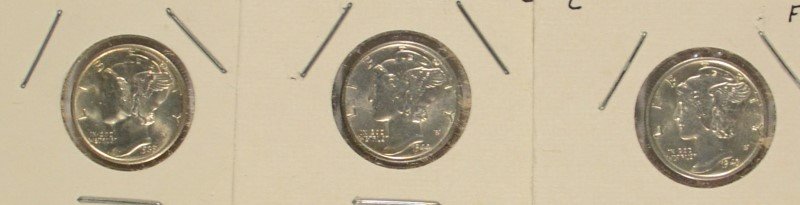 1939-D, 44-D, 43-D MERCURY DIMES GEM BU, 43-D, & 44-D: ESTIMATE $75 - $100. SILVER TOWNE AUCTIONS IS RANKED ONE OF THE BEST INTERNET AUCTIONS