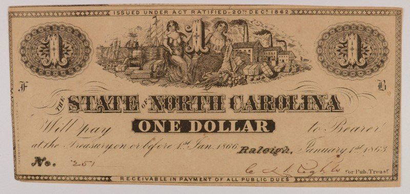 1863 $1 STATE OF NORTH CAROLINA NOTE (1 of 2)