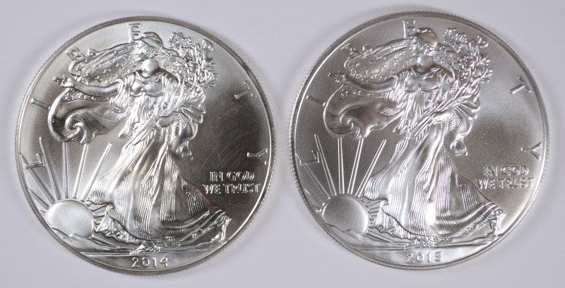 2014 & 2015 AMERICAN SILVER EAGLES  GEM BU FRESH FROM (1 of 2)