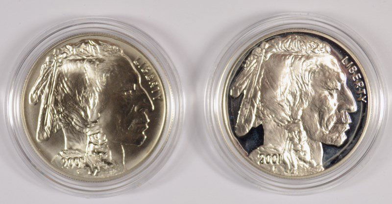 2001 BUFFALO COMMEM 2-PIECE SILVER DOLLAR SET ( Pf & (1 of 3)