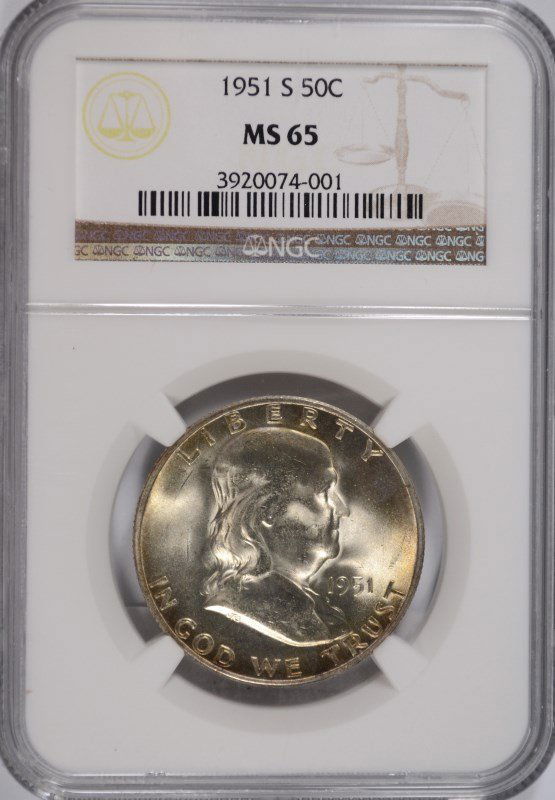 1951-S FRANKLIN HALF DOLLAR, NGC MS-65 GORGEOUS! (1 of 4)