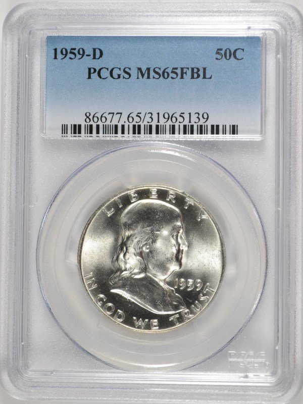 1959-D FRANKLIN HALF DOLLAR, PCGS MS-65 FBL  VERY NICE! (1 of 4)