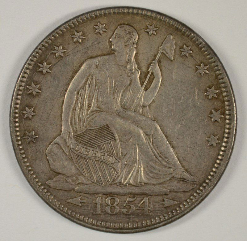 1854 SEATED HALF DOLLAR XF/AU DETAILS (1 of 2)