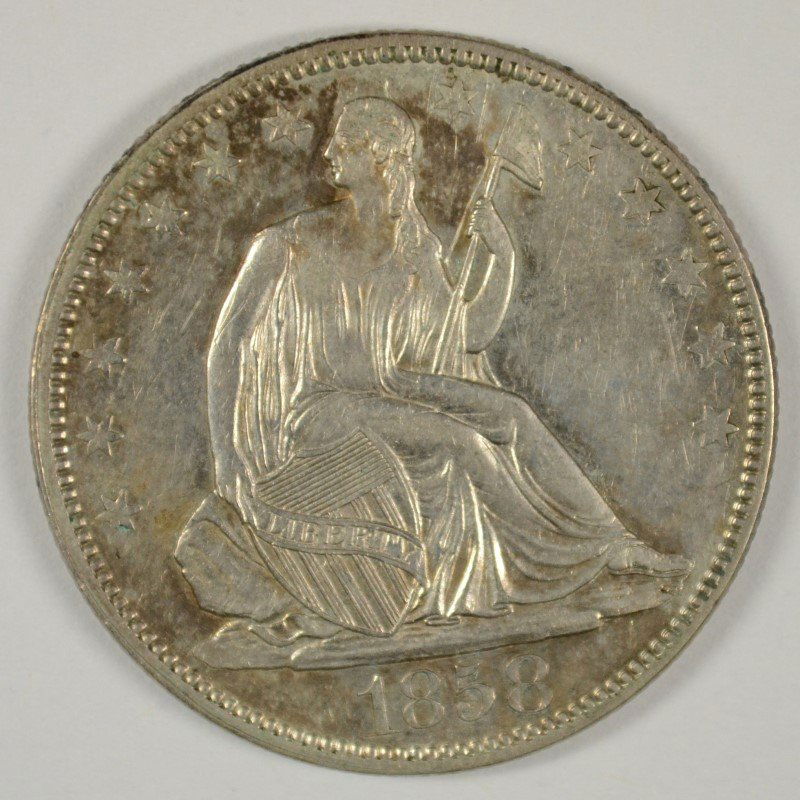 1858 SEATED HALF DOLLAR XF/AU (1 of 2)
