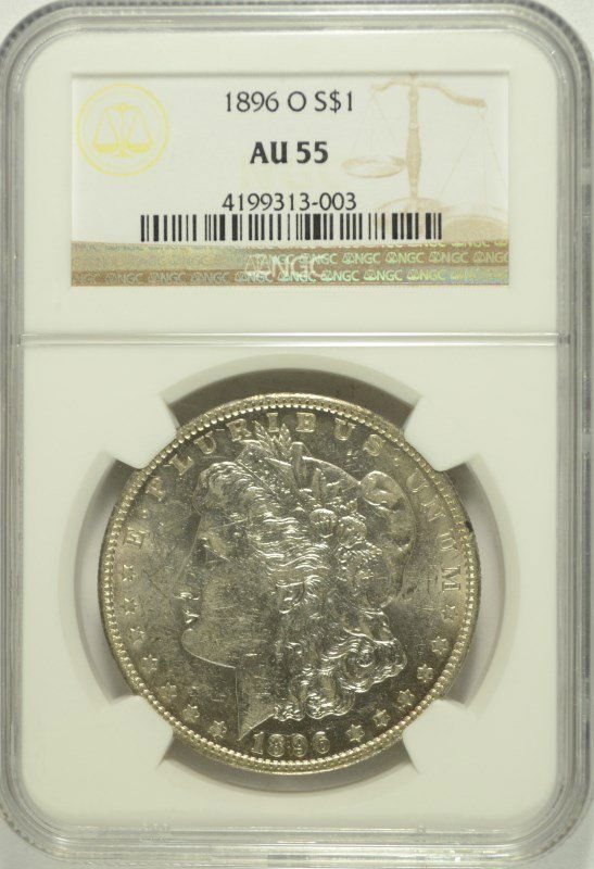 1896-O MORGAN SILVER DOLLAR, NGC AU-55,  50 BID=$130, (1 of 4)