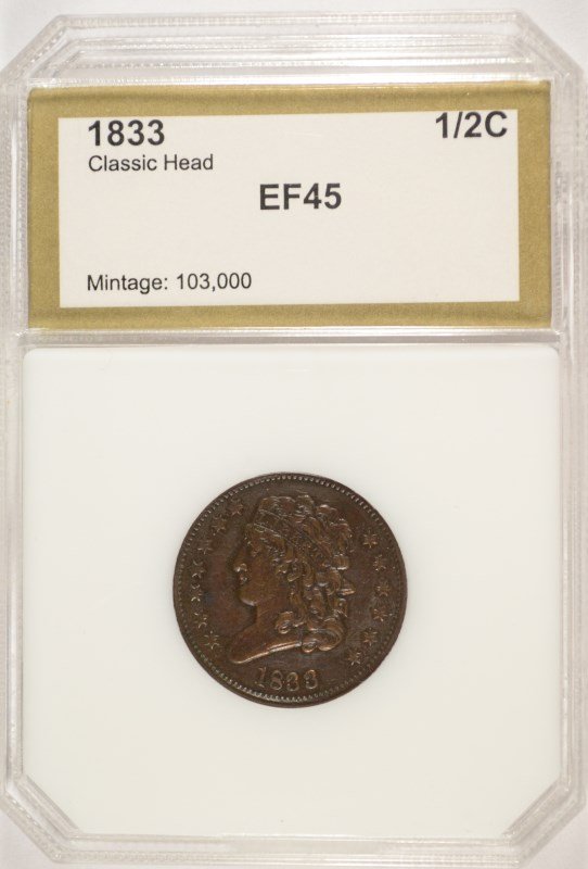 1833 CLASSIC HEAD HALF CENT, PCI EF-45 (1 of 4)