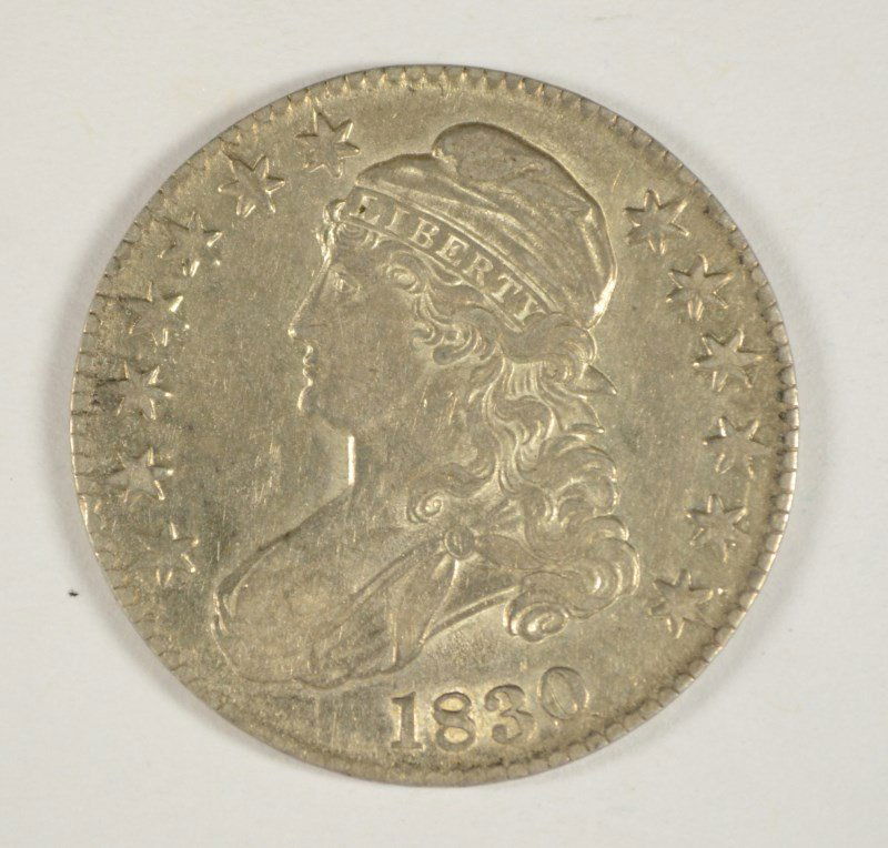 1830 CAPPED BUST HALF DOLLAR, AU-53 HAS LUSTRE (1 of 2)