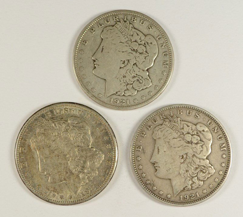 1921 P-D-S MORGAN SILVER DOLLARS, NICE CIRCULATED (1 of 2)